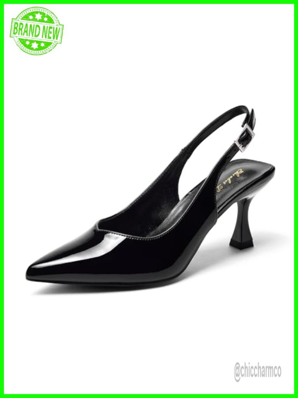 Women's Kitten Heel Slingback Pumps, Pointed Toe, PU Patent/Matt, Wedding Party